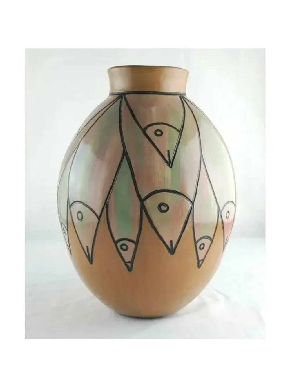 Vintage Peruvian Pottery Vase With Fish